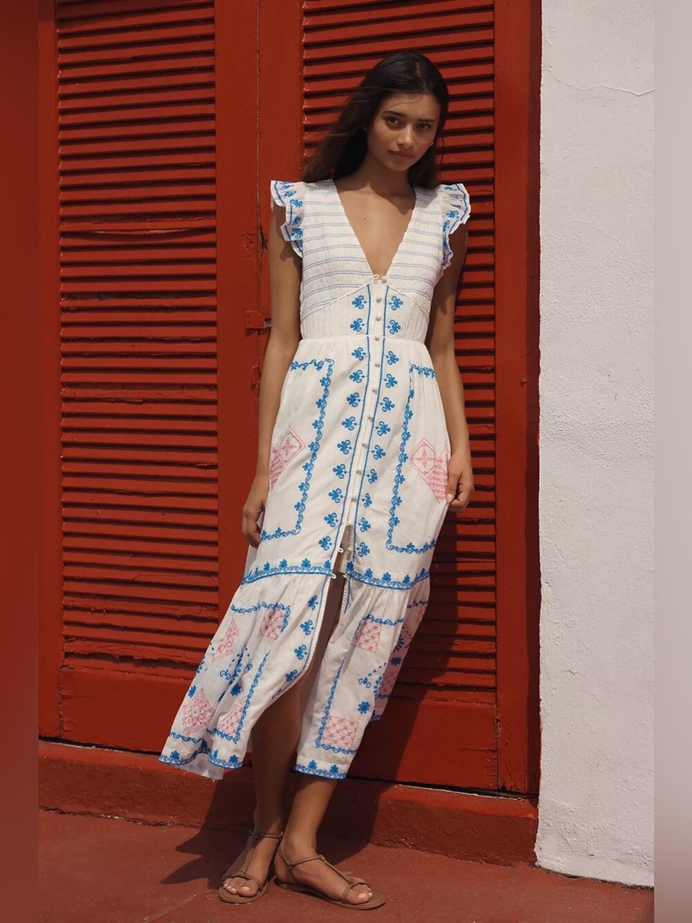 Anthro Peregrine Embroidered Midi Dress